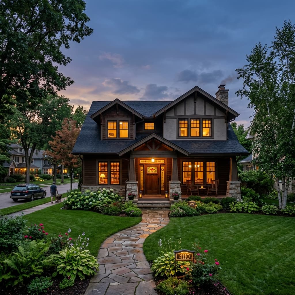 Premium Craftsman style home in Madison WI at twilight - MadCity Home Loans Mortgage Lender Premium Craftsman style home in Madison WI at twilight - MadCity Home Loans Mortgage Lender