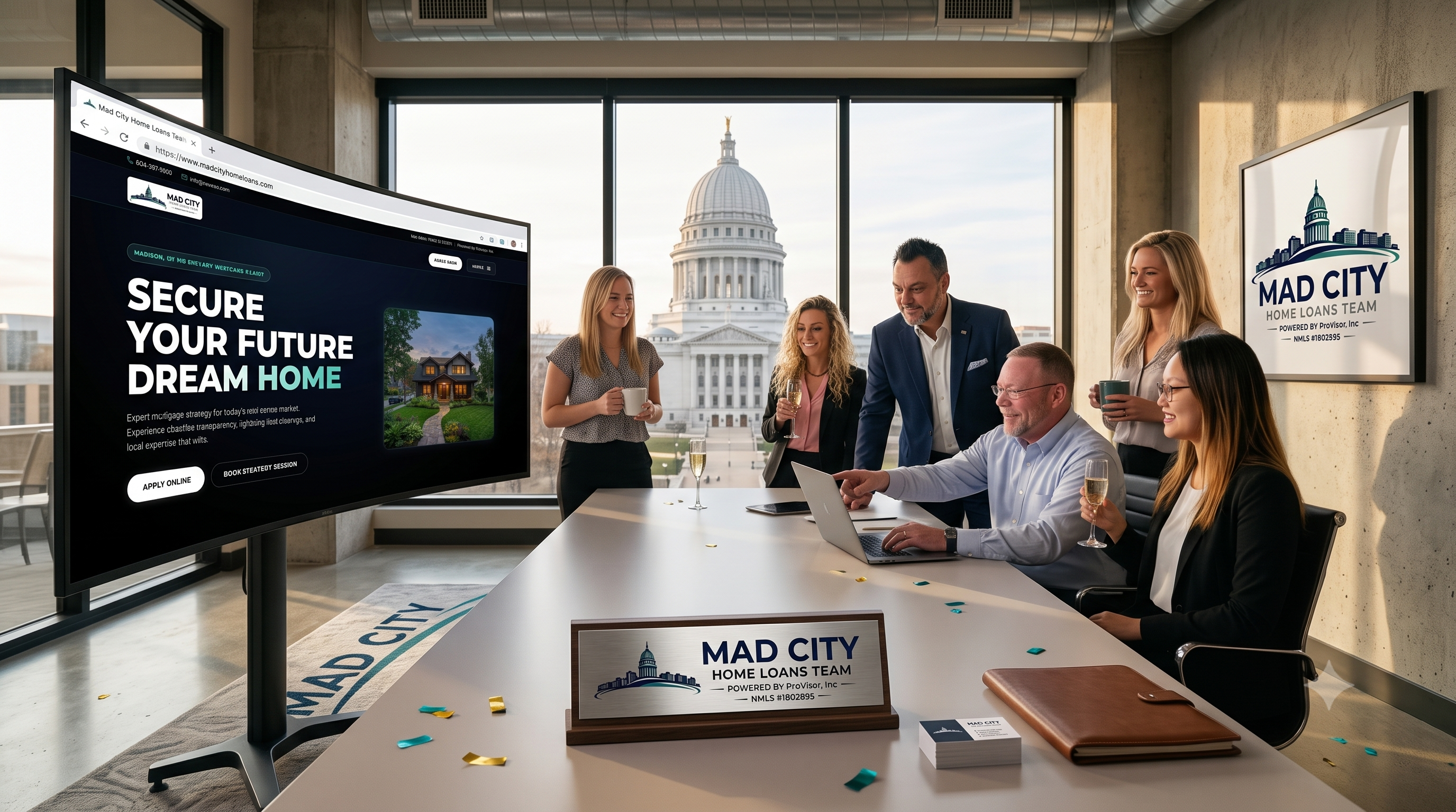 New MadCity Home Loans website navigation and Knowledge Hub featuring free Wisconsin mortgage guides and webinars by Rob Miller